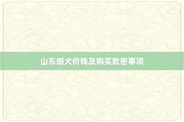 山东细犬价钱及购买致密事项